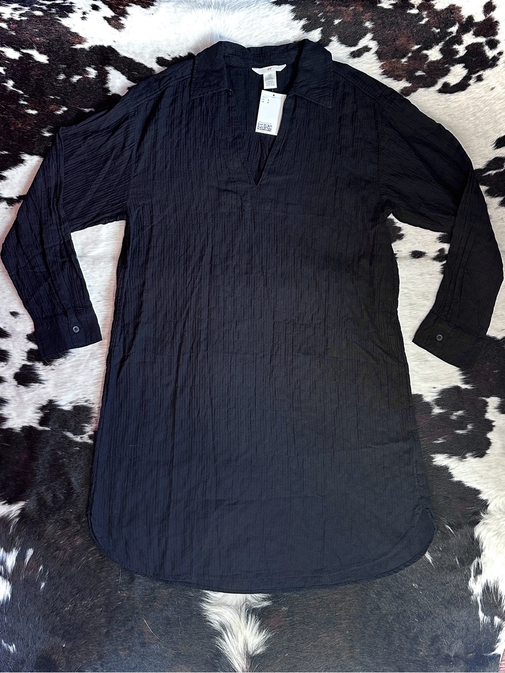 H&M Black Long Sleeve Collard V Neck Tunic Shirt Dress Size Small